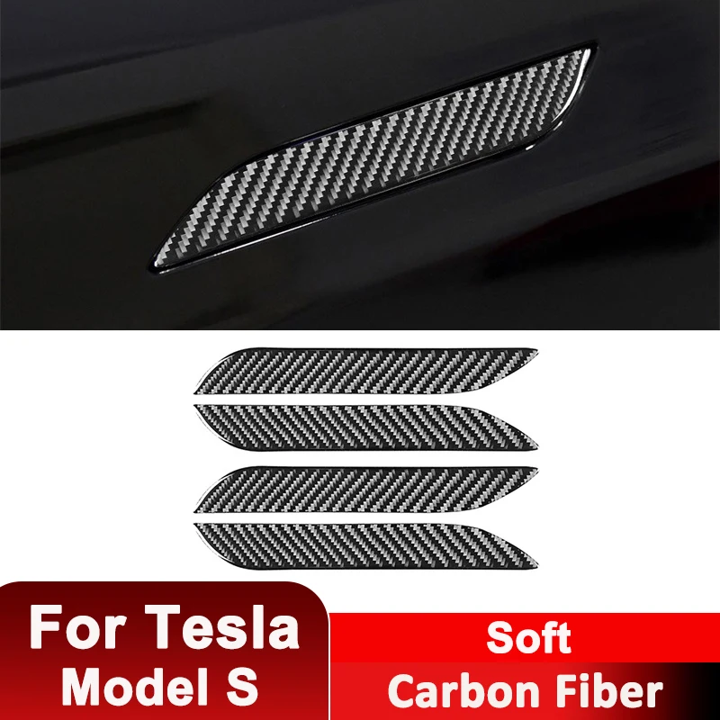 

For Tesla Model S Carbon Fiber 4PCS Car Door Pull Handle Panel Trim Strips Decorative Sticker Auto Interior Accessories