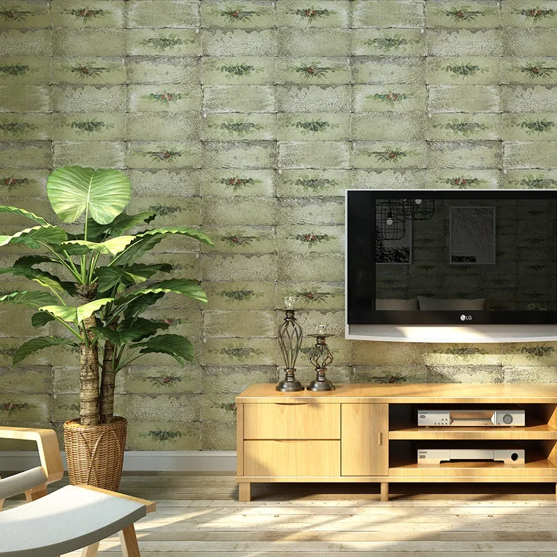 

Ретро ностальгические антикварные деревянные обои с промышленным ветром, серый цветок и трава, кирпичный узор, ресторанная одежда, антикварная одежда