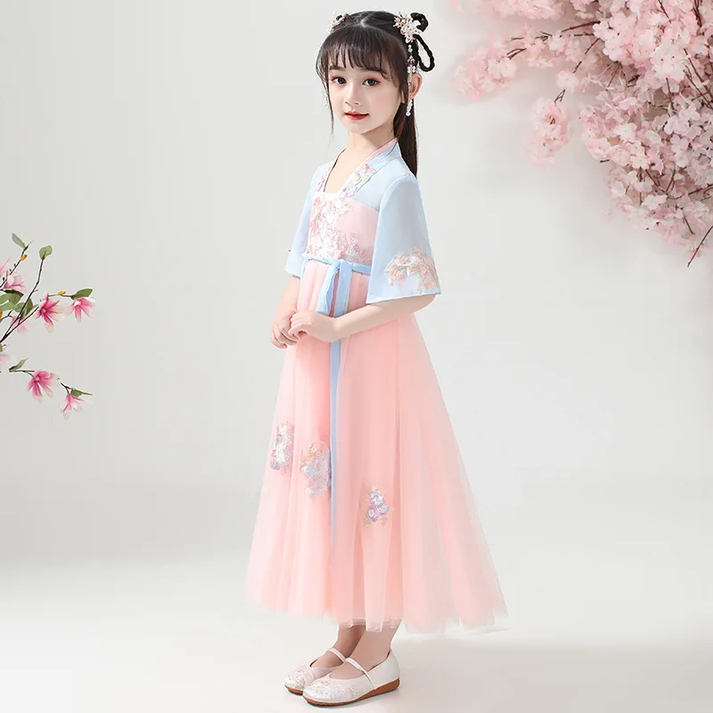 3-12t Japanese And Korean Children\'s Hanfu Dress Spring And Autumn Girls Princess Dress Tang Dress Gauze Skirt Children\'s Dress