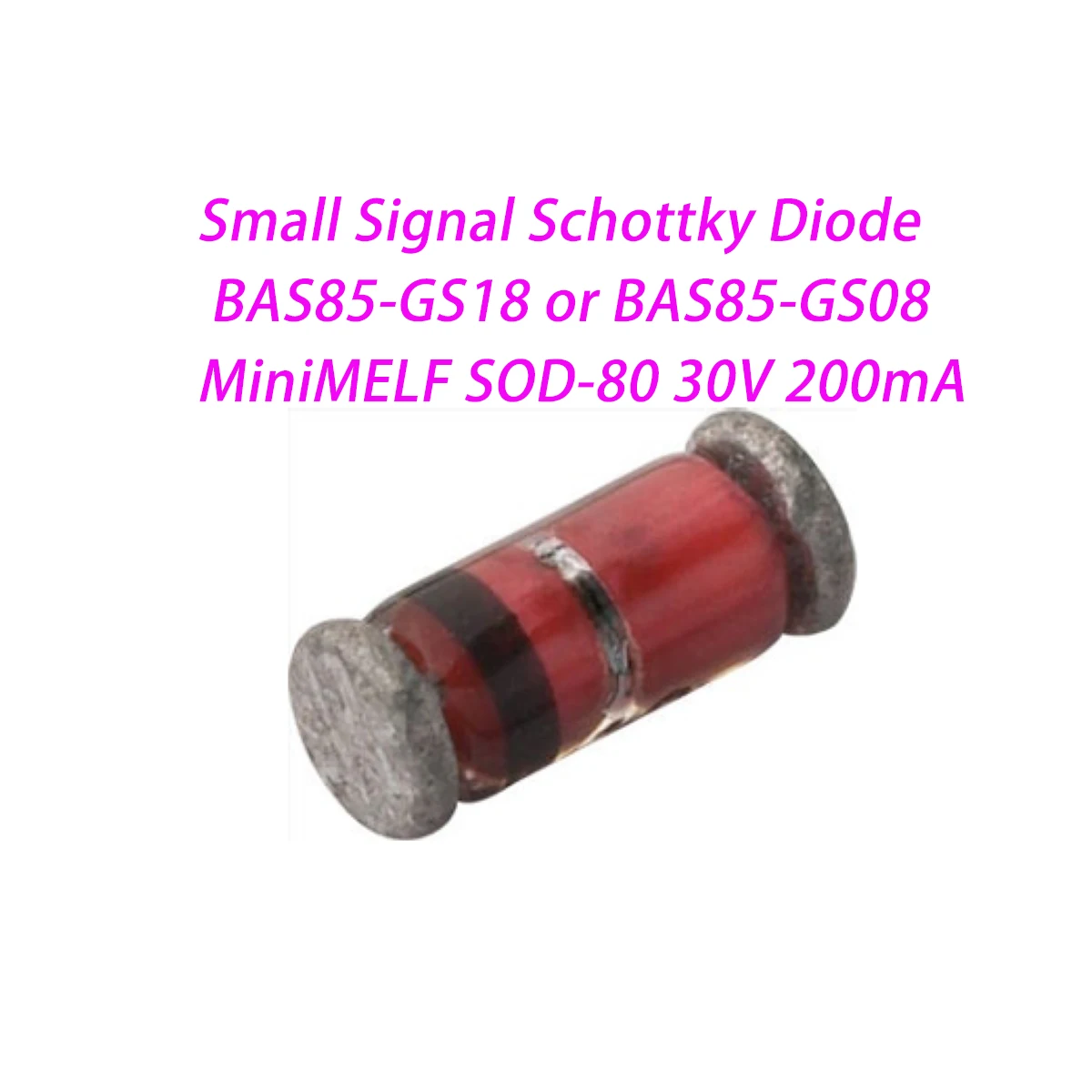 50PCS BAS85 MiniMELF SOD-80 30V 200mA 0.2A 800mV@100mA 2uA@25V NEW Original Small Signal Schottky Diode BAS85-GS18 or BAS85-GS08