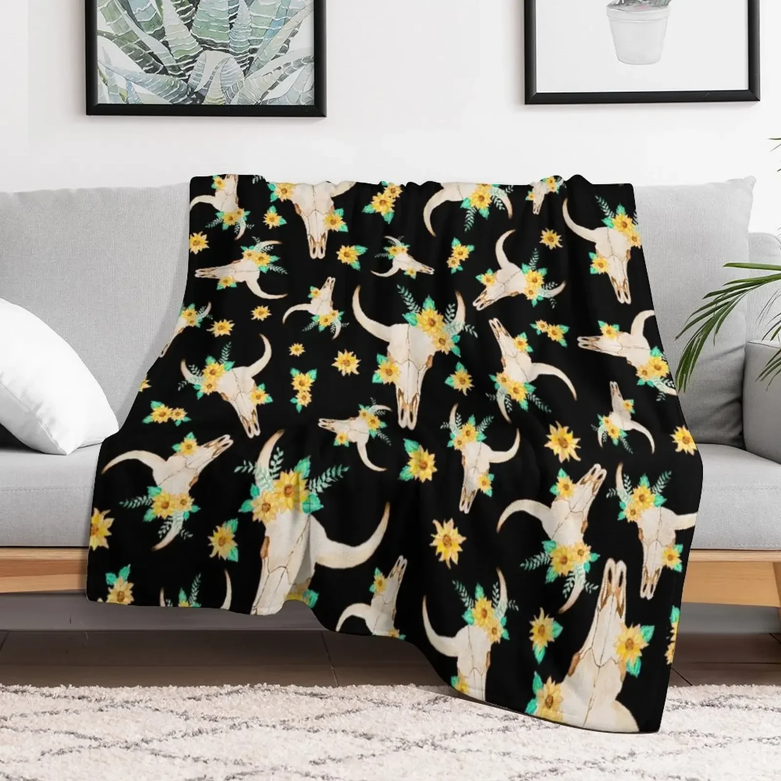 

Sunflower Bull Skull (Black) Throw Blanket christmas decoration Kid'S Blankets Sofas Of Decoration Baby Blankets