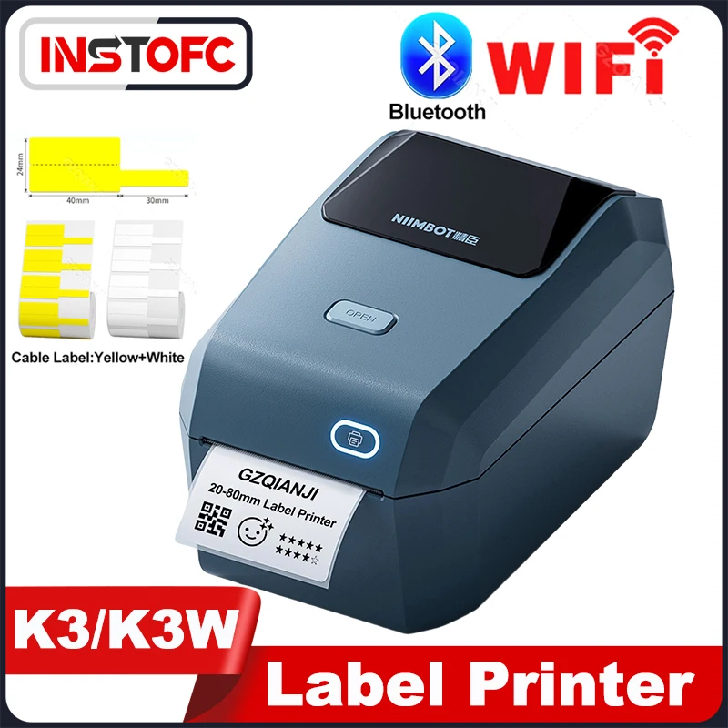 Niimbot K3 Label Thermal Printer Bluetooth USB WIFI 3 inch 80mm Desktop Sticker Maker Shipping Barcode Cabel Jewelry Printing