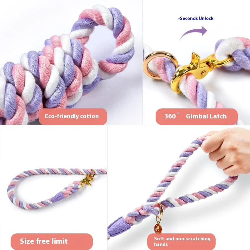 Loudik Color Explosion-proof Cotton Rope Pet Dog Leash Explosion-proof Punch Training with Delicate Snap Pet Accessories