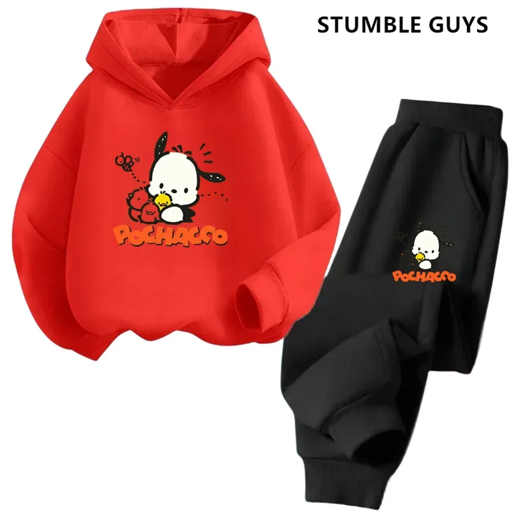 Fahion Pochacco Trucksuit Cartoon Boys and Girls 3-14 Years Old Kawaii Street Casual Sweatshirt Children\'s Sports Hoodie Set