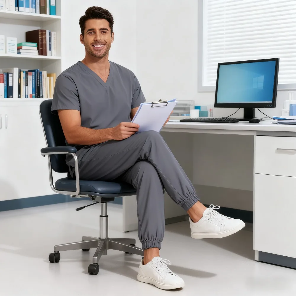 Roupa de trabalho unissex de manga curta de 2 peças de secagem rápida para pet shop