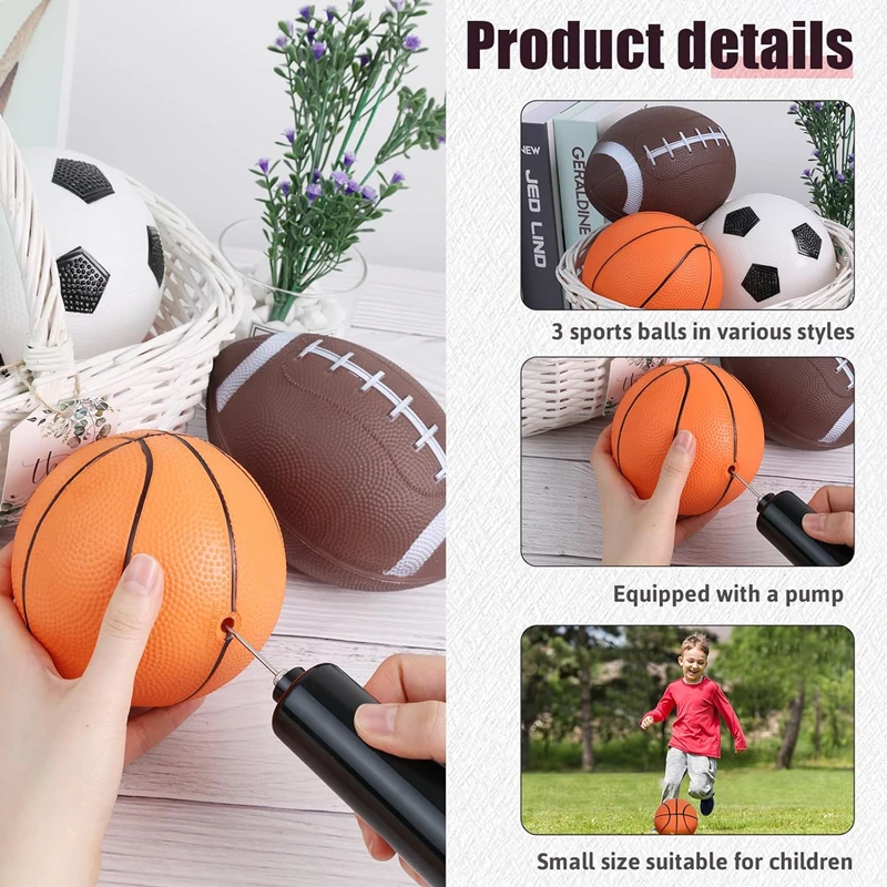 Inflatable Sport Ball Toy with Pump Rugby Football Soccer Ball Basketball for Toddlers Indoor & Outdoor Play Children Teaching