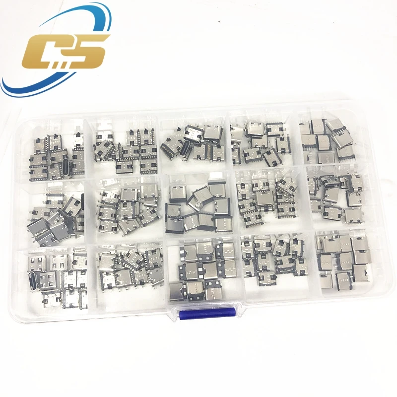 150 Piezas/Caja 15 Modelos Conectores de Carga Tipo-C Mezcla 6Pin y 16Pin para Reparación de Teléfonos y Productos Digitales 5