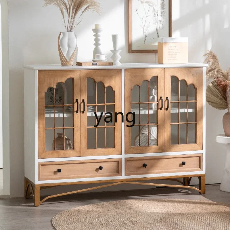 CX solid wood dining side cabinet log wind multi-layer storage storage living room against the wall retro entrance cabinet