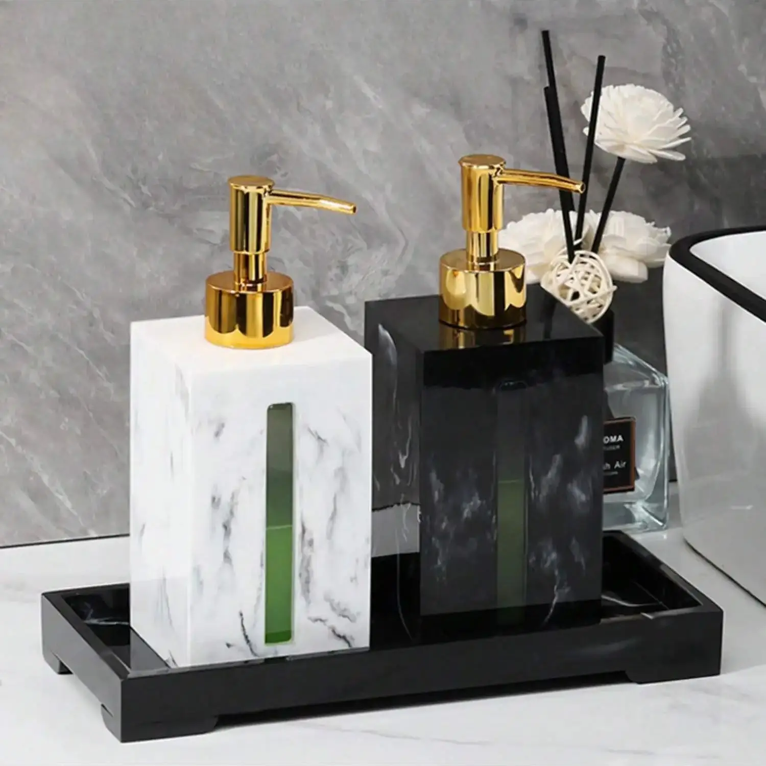 Large Capacity 500ml Refillable Resin Soap Dispenser With Gold Pump For Hotel Guest House Kitchen Bathroom Home Decor Accessorie