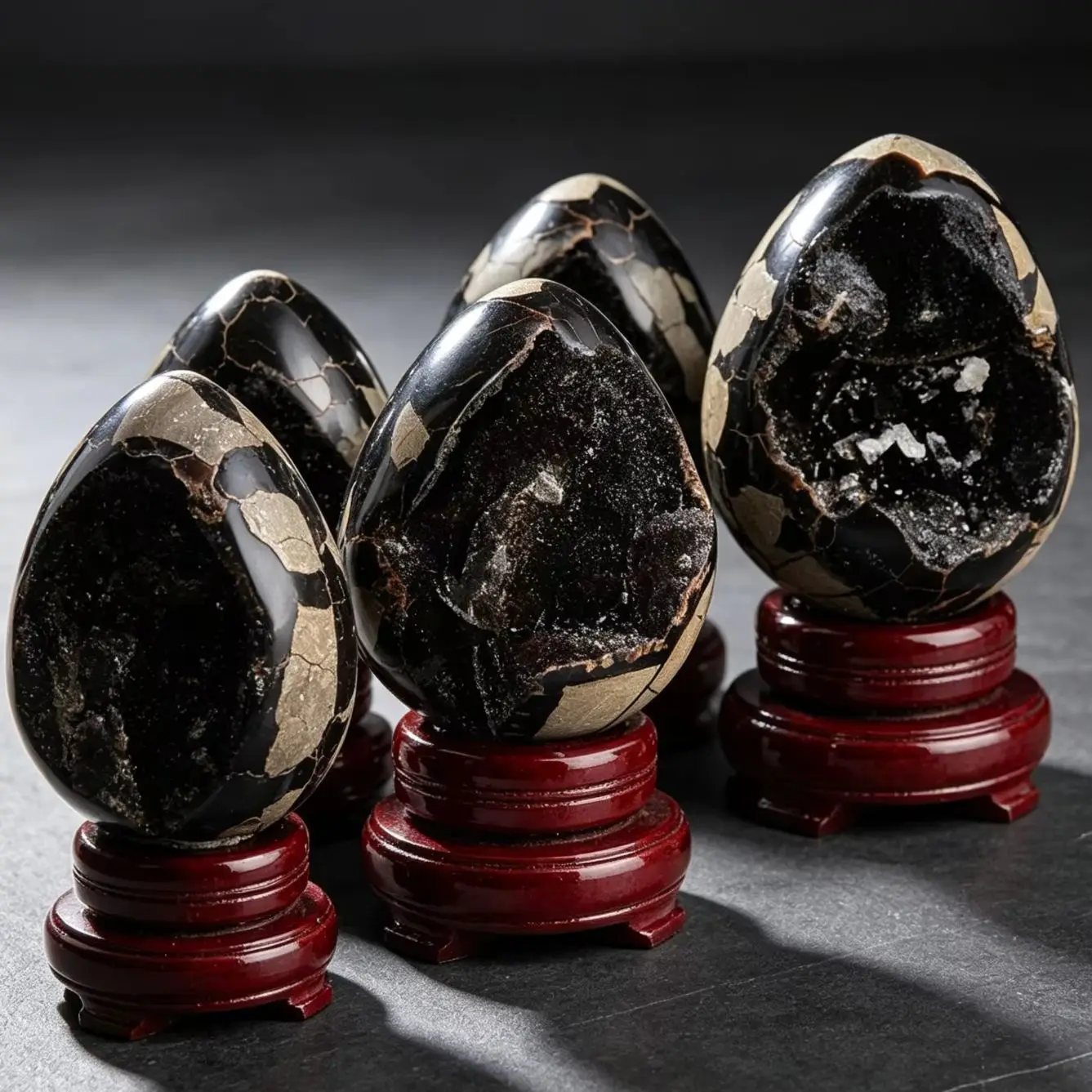 Natural Black Septarian Dragon Egg Geode, Mixed Quartz Mineral Crystal Egg for Reiki Meditation Altar Spiritual Decor Gift