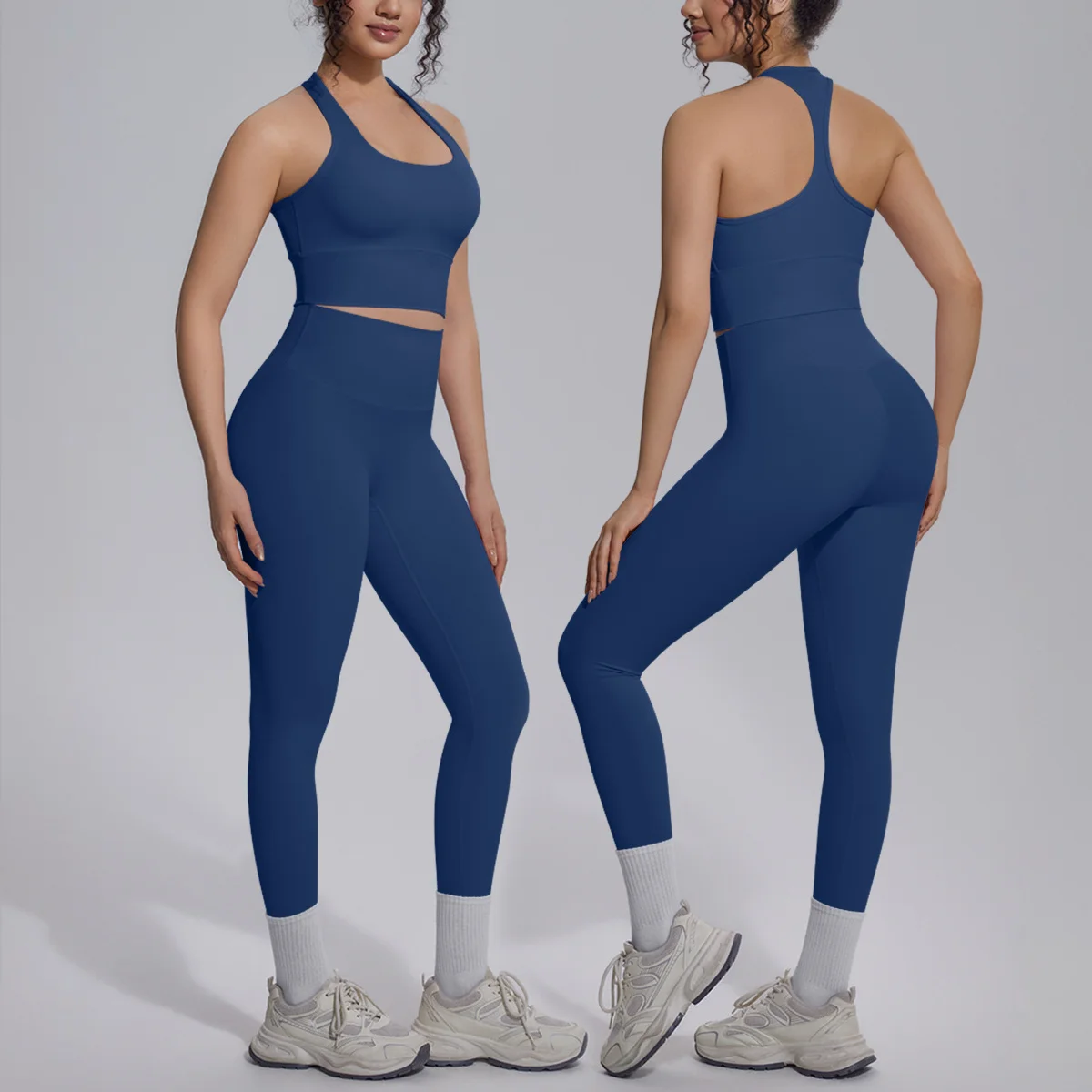 Women 2 Piece Yoga Set Sports Bra Racerback High Waist Leggings Butt Lifting Slim Stretchy Workout Gym Running Fitness Clothing