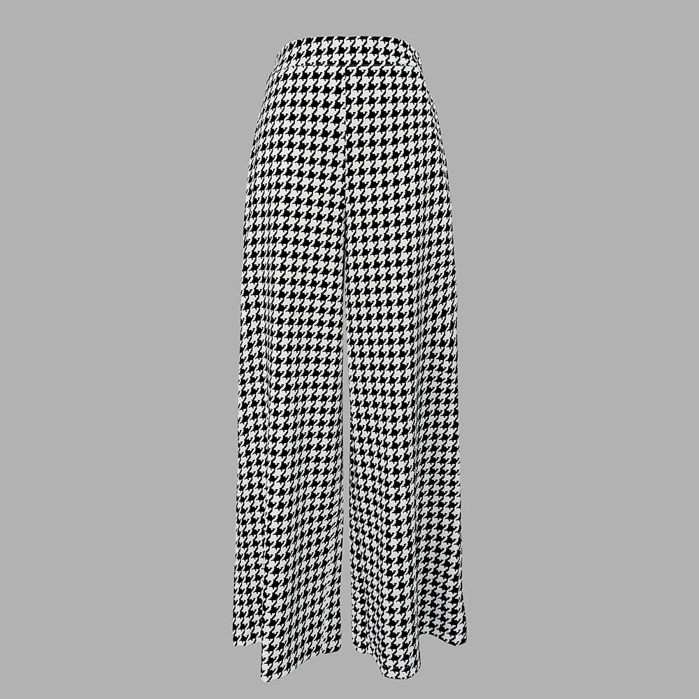 Modigirl modna odzież jesień damskie Houndstooth długie spodnie z wysokim stanem 2024 zimowe luźne szerokie nogawki damskie spodnie w kratę