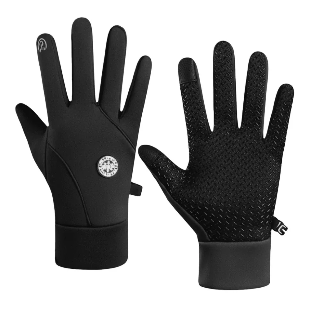 

Нескользящие зимние теплые перчатки с полным пальцем, утолщенные мужские велосипедные перчатки с сенсорным экраном, ветрозащитные, водоотталкивающие