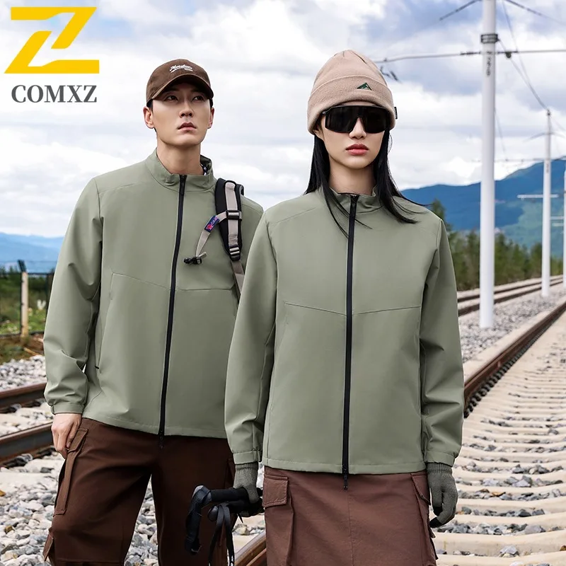 

COMXZ 2025, мужская и женская ветровка с воротником-стойкой, водонепроницаемая рабочая куртка с длинным рукавом, легкая уличная походная повседневная спортивная одежда
