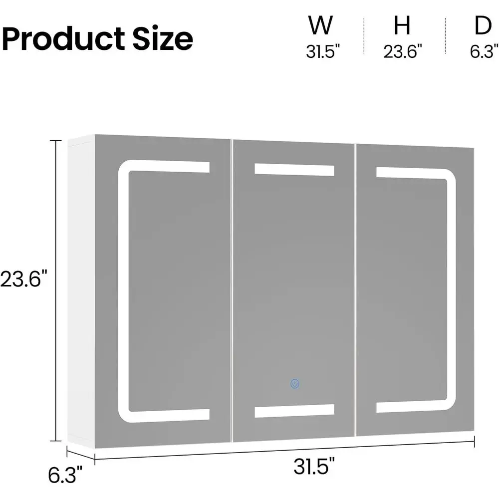 Medicine Cabinet Organizer with Mirror, Lighted Bathroom Medicine Cabinet with Storage, 3 DoBathroom Wall Cabinet with LED Light view 2