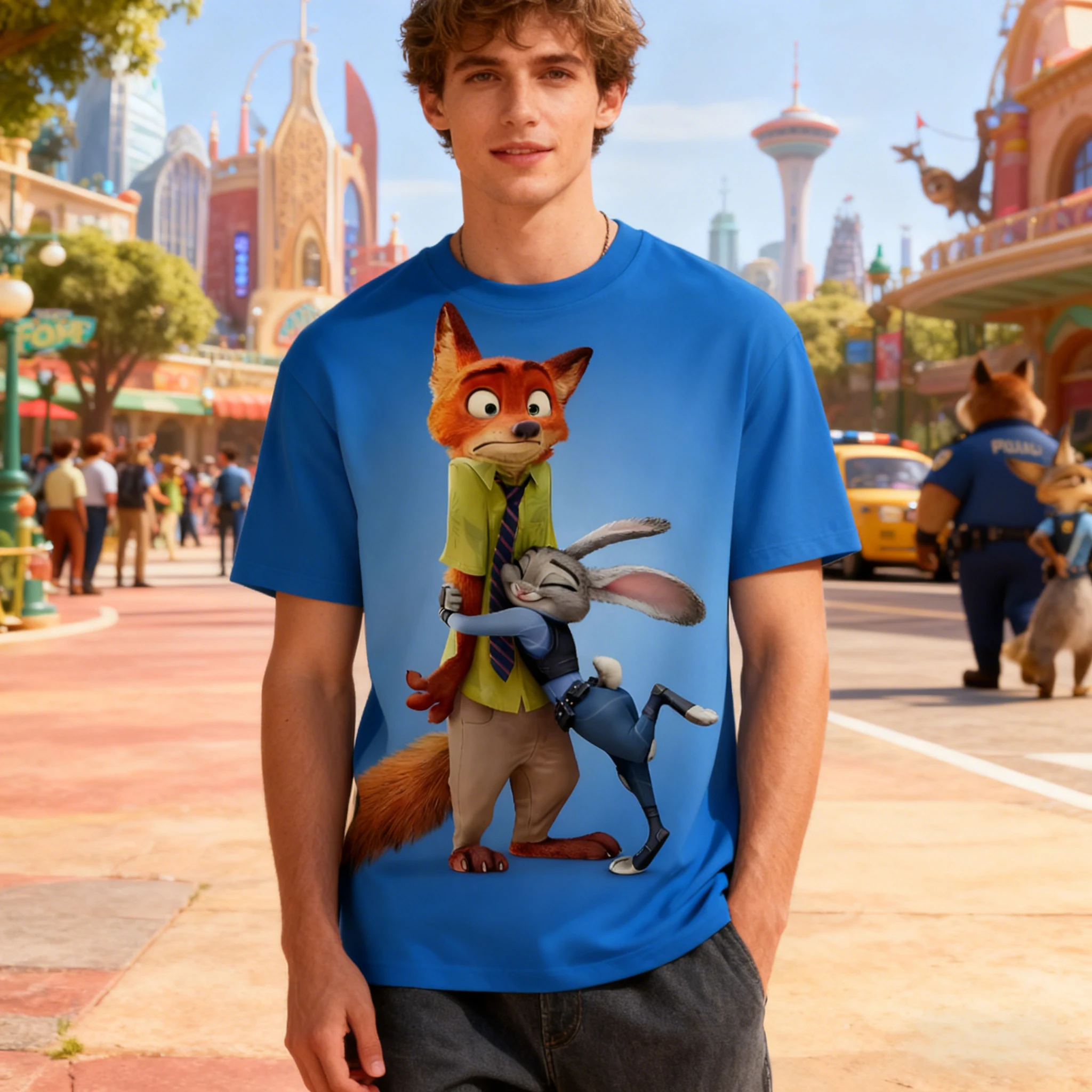 جديد Zootopia 2 طباعة تي شيرت رجالي جودي هوبز ونيك وايلد الكرتون نمط قصيرة الأكمام الصيف رداء علوي غير رسمي لارتداء اليومي