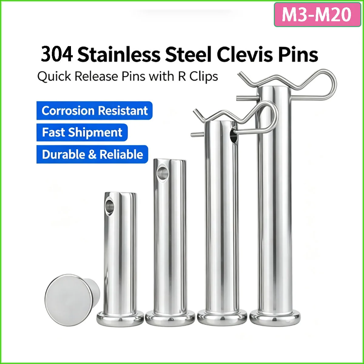 1 Set Assorted 304 Stainless Steel Clevis Pin with Hole & R Cotter Pin  for Mechanical Equipment Assembly Locating Connection