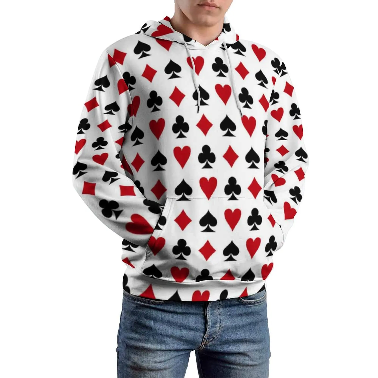 Poker Heart Casual Hoodies Men Card Suits Poker Style Lucky Y2k Custom Hooded Sweatshirts Spring Long Sleeve Oversize Hoodie