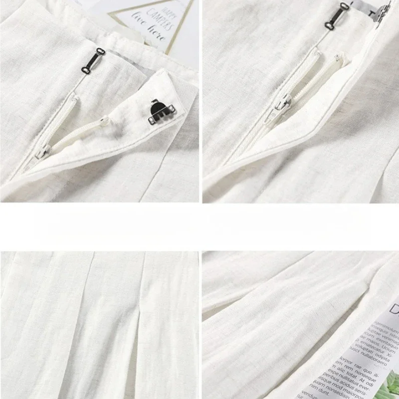 Pantaloni casual versatili da donna Pantaloni a gamba larga in lino a vita alta Pantaloni casual Yamamoto in lino di cotone di seta ghiacciata nuovo stile estivo