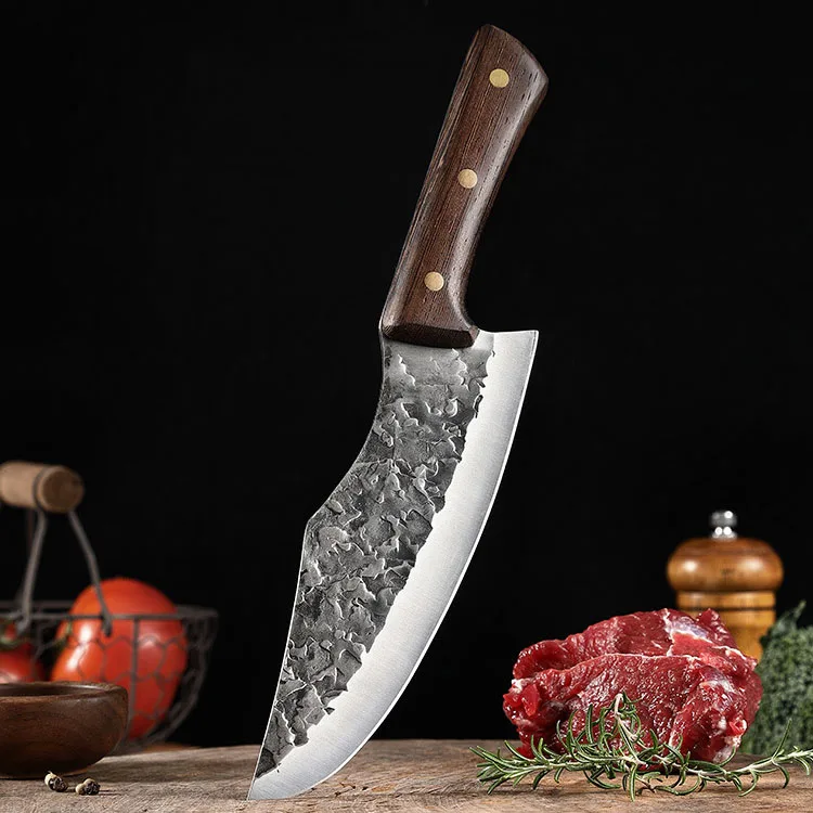 Longquan kitchen knife household forging and cutting knife stainless steel tiger pattern chopping knife Outdoor meat cleaver