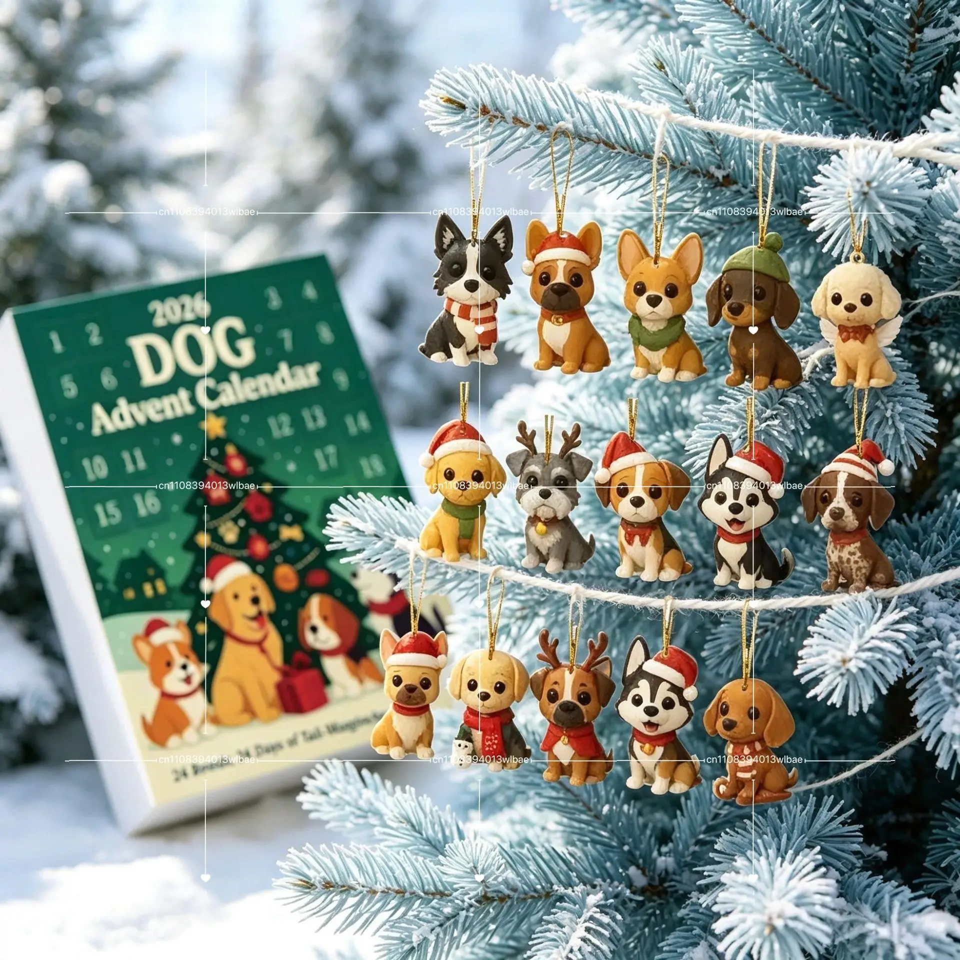Cross-border 2026 Christmas, Pet Dog Advent Calendar Blind Box, Christmas Tree Decoration 24 Flat Pendant Gift Box