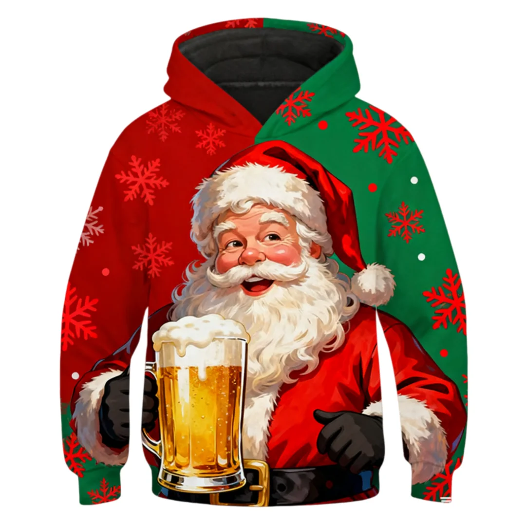 

Fashion New Christmas Style Men's Hoodies Funny Santa Claus And Beer Printed Pullovers Autumn And Winter Casual Men's Sweatshirt