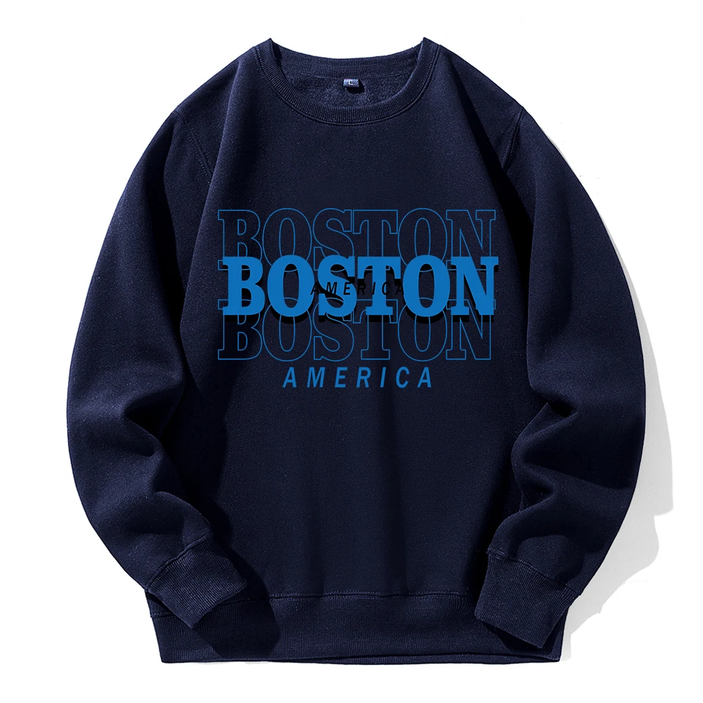 Boston Funny Design Printing Male Sweatshirts Fashion Loose Street Tracksuitcasual Warm Sweatshirt Autumn Fleece O-Neck Clothes