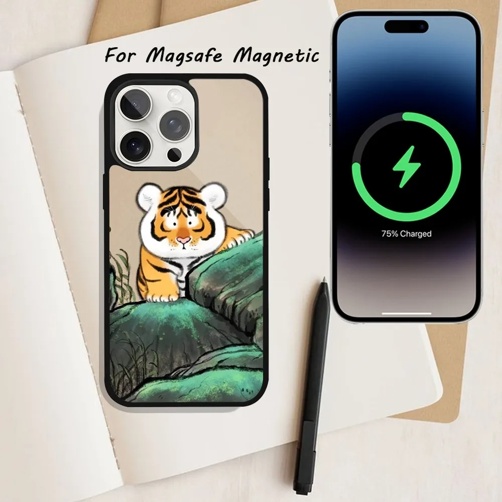 Cute Fat Tiger Phone Case  For iPhone 15 12 13 14 11 Pro Plus Max Magsafe Magnetic Wireless Charging shell