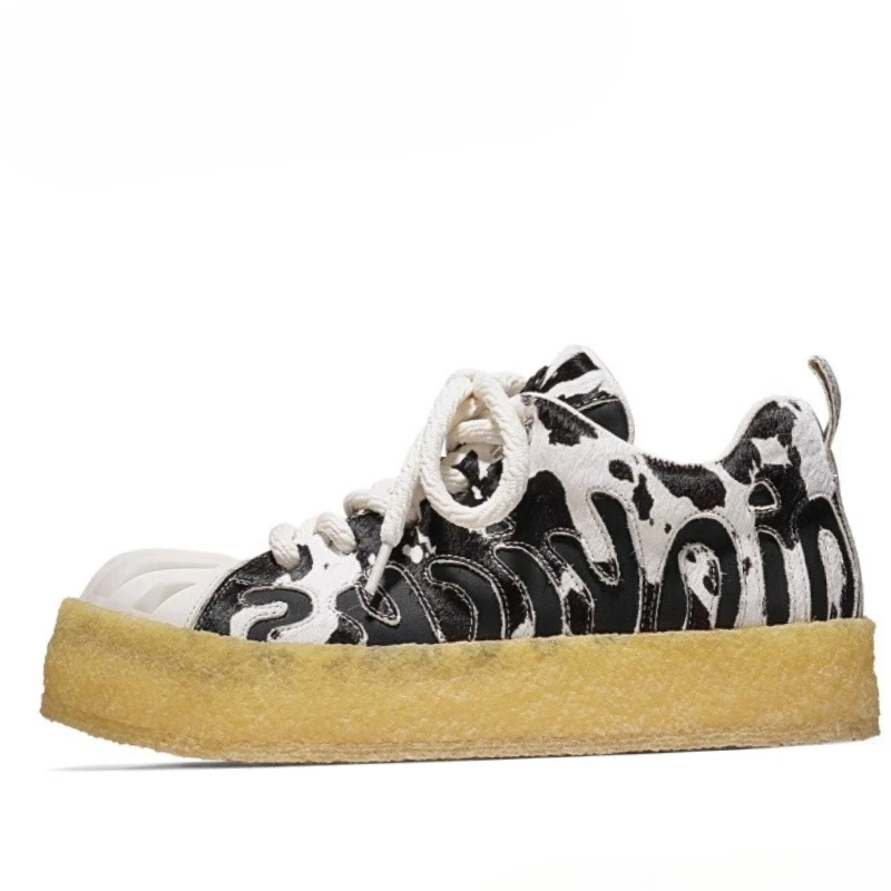 

Genuine Leather Zebra Stripe Fashion Thick Sole Board Shoes for Men's and Women's Sneakers Cow Suede Leather Sports Casual Shoes