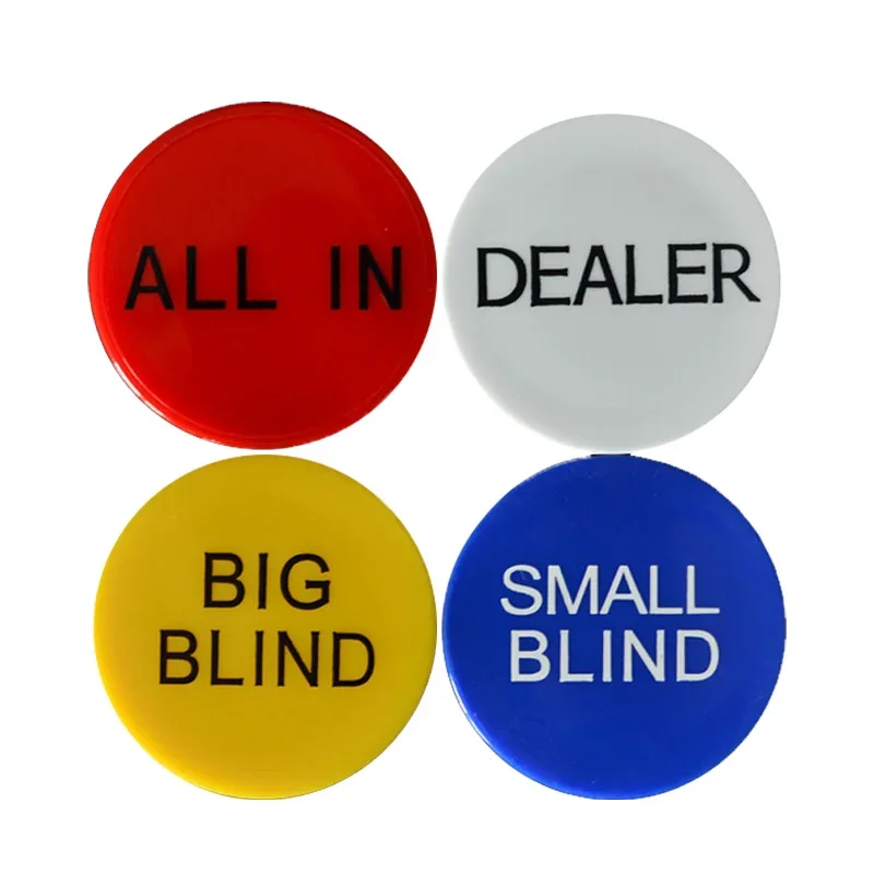 4PCS Texas Poker Chip Melamine Round Plastic Dealer Coins SMALL BLIND BIG BLIND DEALER All IN Set Coin Buttons Game