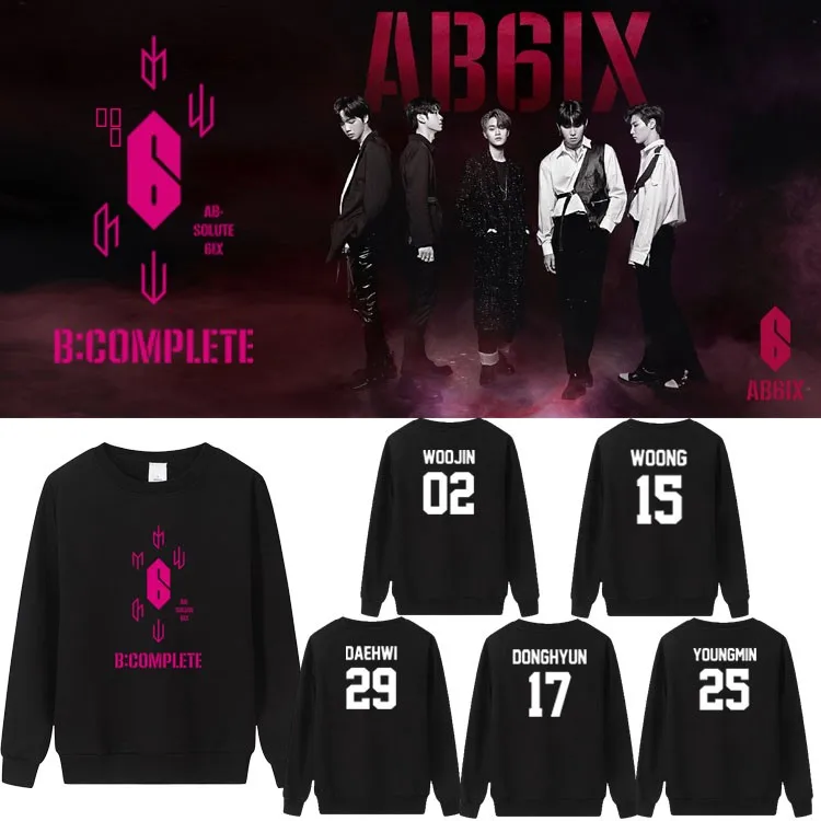 

Худи AB6IX Birthday Support с круглым вырезом, корейский стиль, хлопковый свитшот, модный, для повседневной носки, с принтом, свободный крой