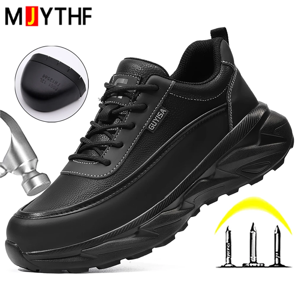 Fashion Safety Shoes Men Waterproof Leather Shoes Black Work Sneakers Steel Toe Shoes Security Protection Shoes Lightweight