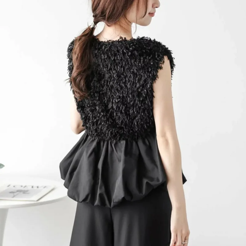 

New Autumn Winter V-neck Suit with Patchwork Vest Layered Top