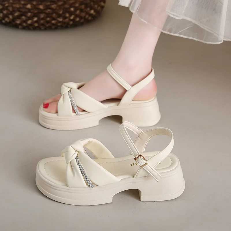 

2026 Summer New Thick Heel Beach Sandals for Women Roman Style Thick Bottom Fairy Shoes Flat Backless EVA Upgraded Version