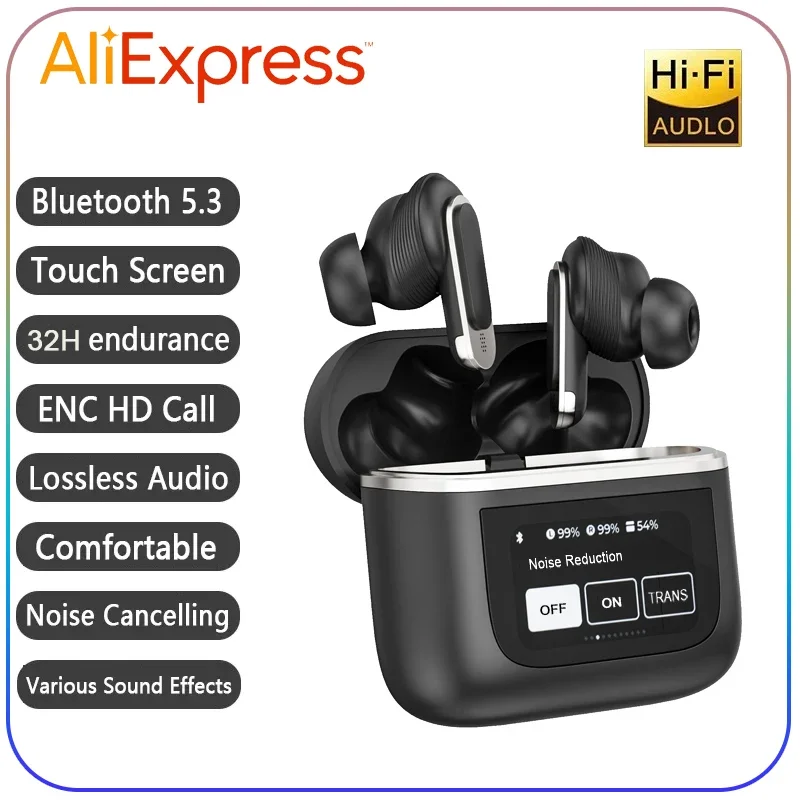 MOUIMI V8 Earphone Wireless Bluetooth Tour Pro 2 Headset ANC HiFi Stereo Game Earbuds HD Mic Call Touch Screen Headphone 350mAh