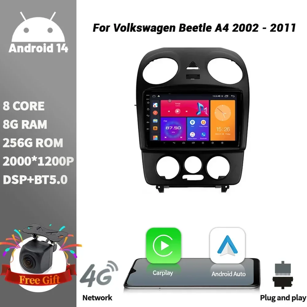 

For Volkswagen Beetle A4 2002-2011 Car Radio Multimedia Player Navigation 2DIN Android Wireless CarPlay Screen Stereo WIFI
