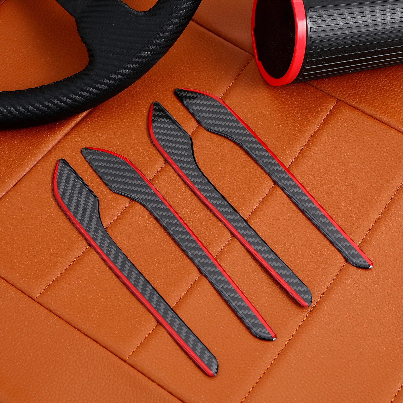 

4pcs Carbon Fiber Door Handle Stickers Car Scratch Protector Exterior Handle Wraps Covers For 3 Resistant
