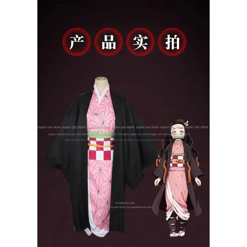 28L Anime Kimetsu No Yaiba Kamado Nezuko Costume Kimono Demon Slayer Cosplay Wig Hair Halloween Carnival Women