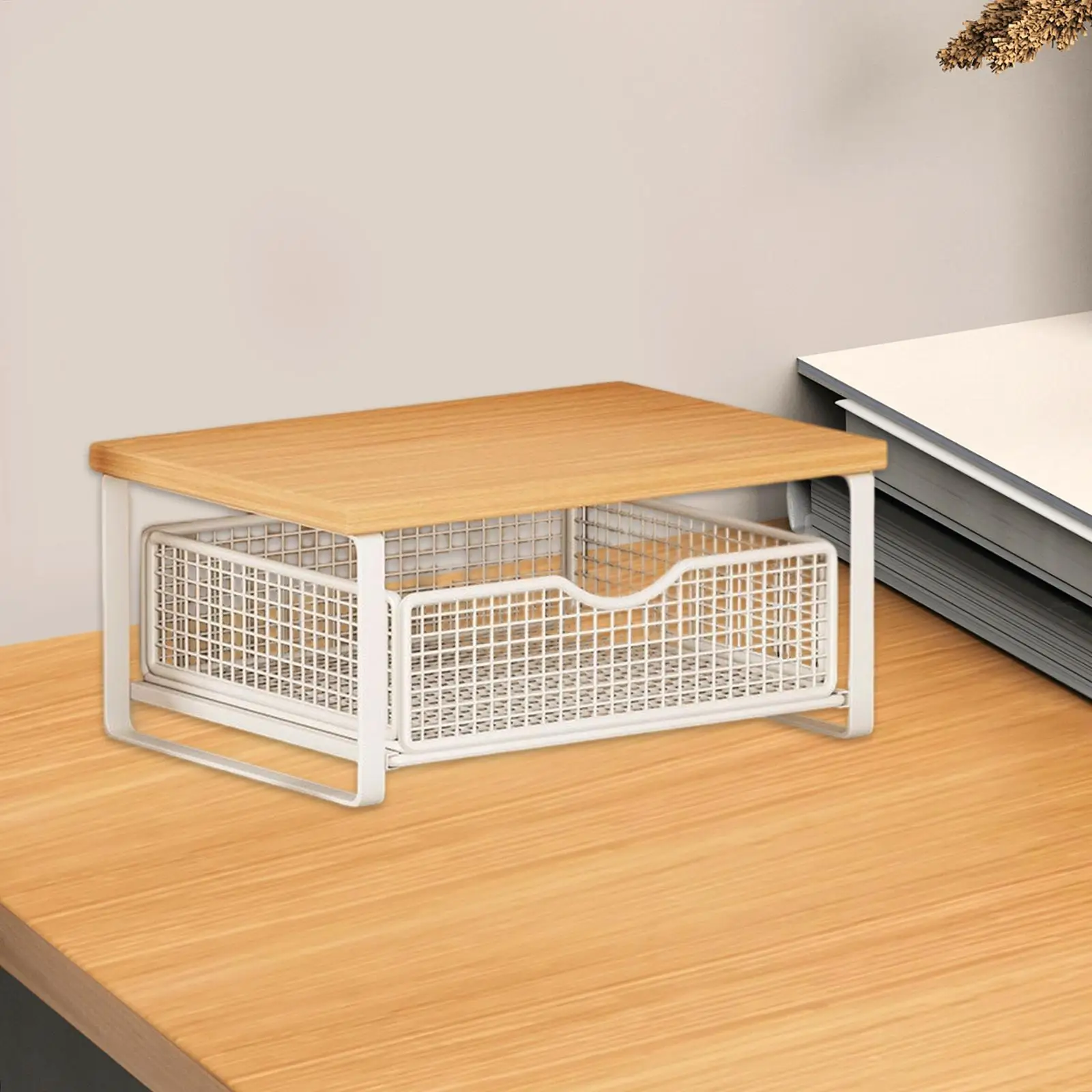 

Modern Wood Printer Shelf with Drawer Multi Layer Desk Top Shelf Storage Organizer for Home Office Workspace