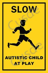 Warning Sign Slow Autistic Child at Play Signs Metal Tin Sign Caution Safety Sign Traffic Road Sign Wall Decor Vintage Retro Dec