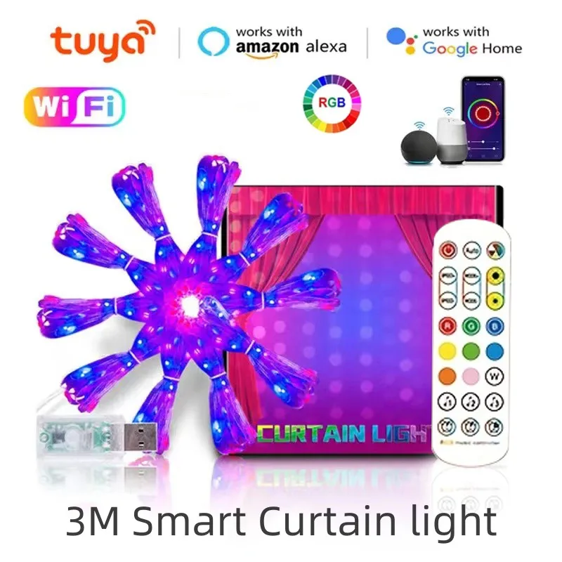 Tuya WIFI BT RGB Dream Colorful Curtain Light LED String App Control Backdrop Festival Wedding Party Decoration Fairy Lights