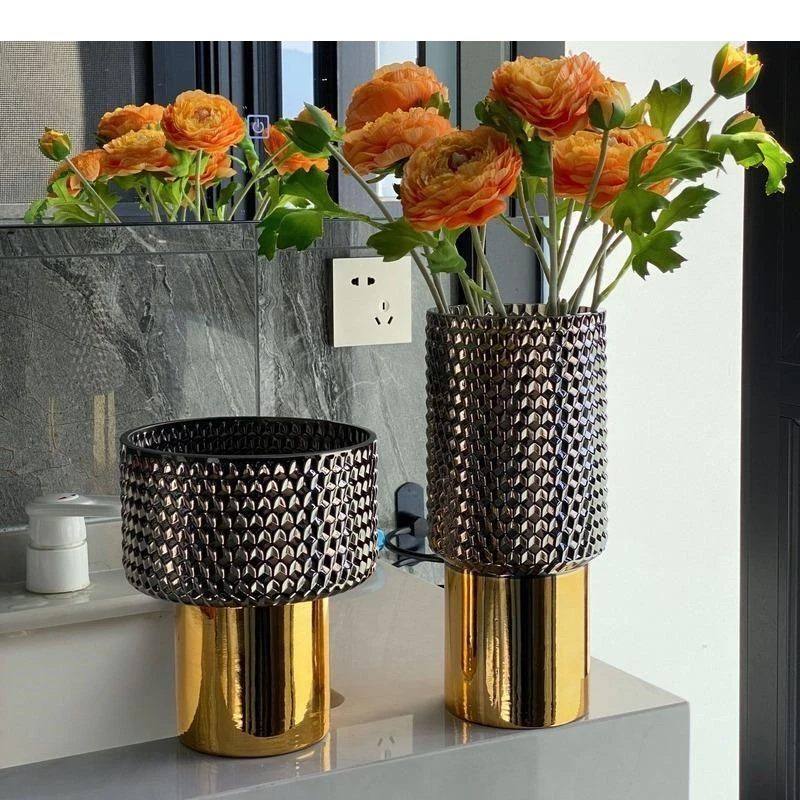European Electroplating Golden Glass Vase Fruit Plate Flower Arrangement Table Decoration Hydroponic Home