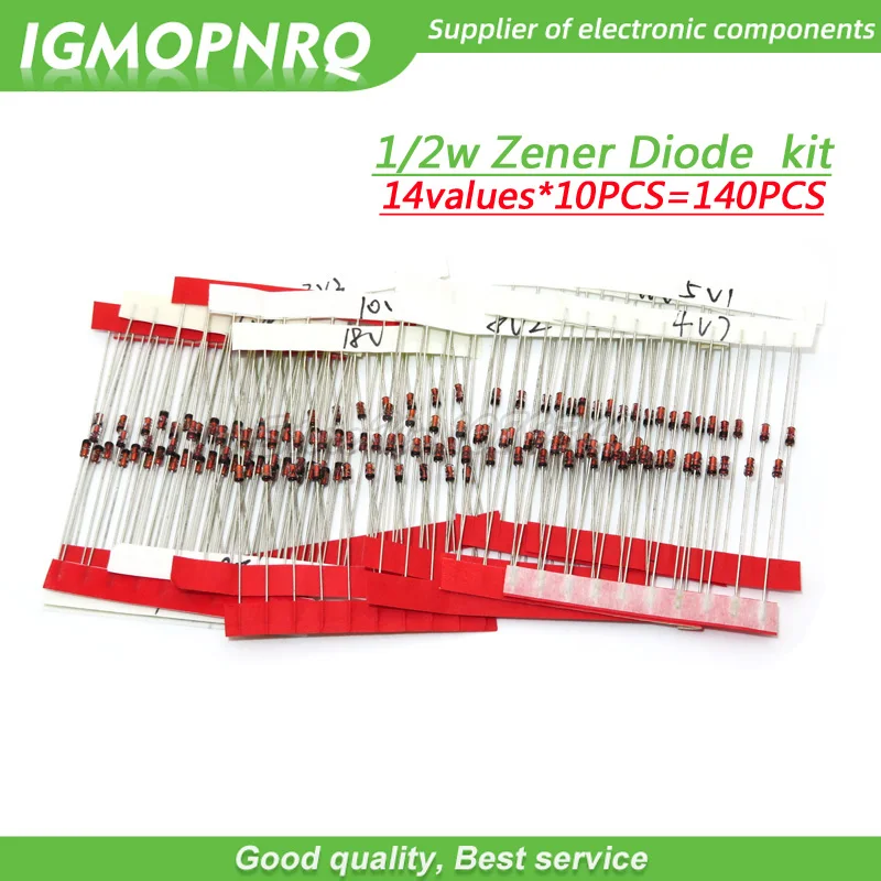 14values each 10PCS=140PCS 0.5W regulator 3.3v-30v 1/2w Zener Diode component Assorted kit 3V3 4V7 5V1 6V2 6V8 7V5 8V2 30V