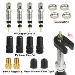 Bicycle Presta Tubeless Valve Core Kit Removable Aluminum Alloy Presta Valve Stem Caps Bike Tubeless Tire Valve Repair Tools