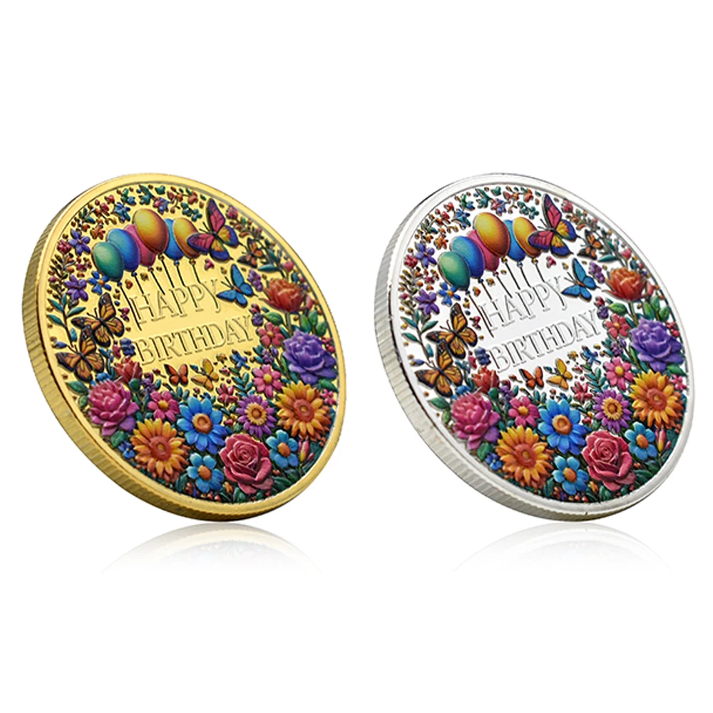 

Happy Birthday Celebration Challenge Coin Gold/Sliver Plated Best Wishes Metal Medal Collection Gift