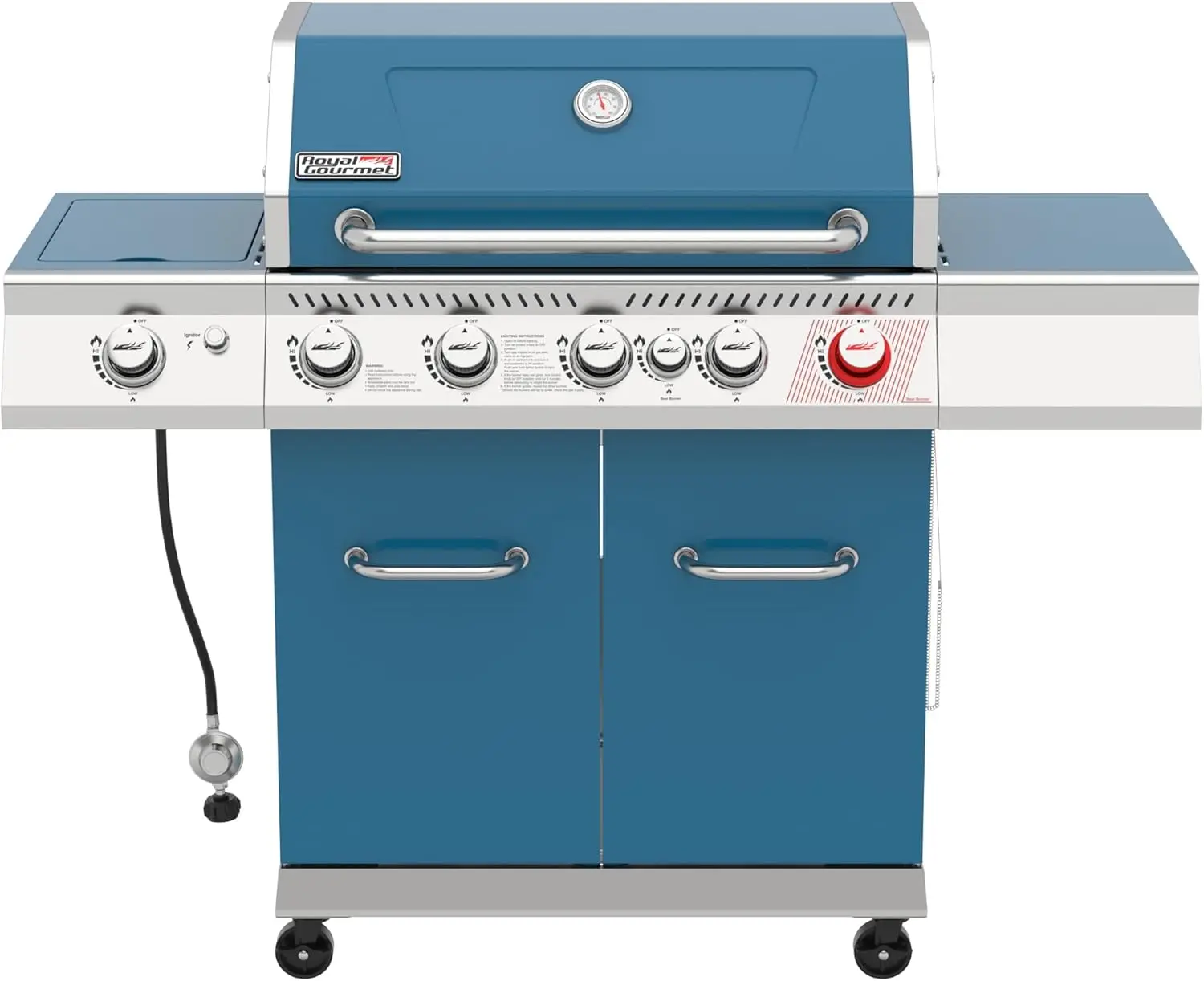 GA5403B 5-Burner Propane Gas Grill with Side Burner & Warming Rack for Outdoor Barbecue Party, 74,000  Output,