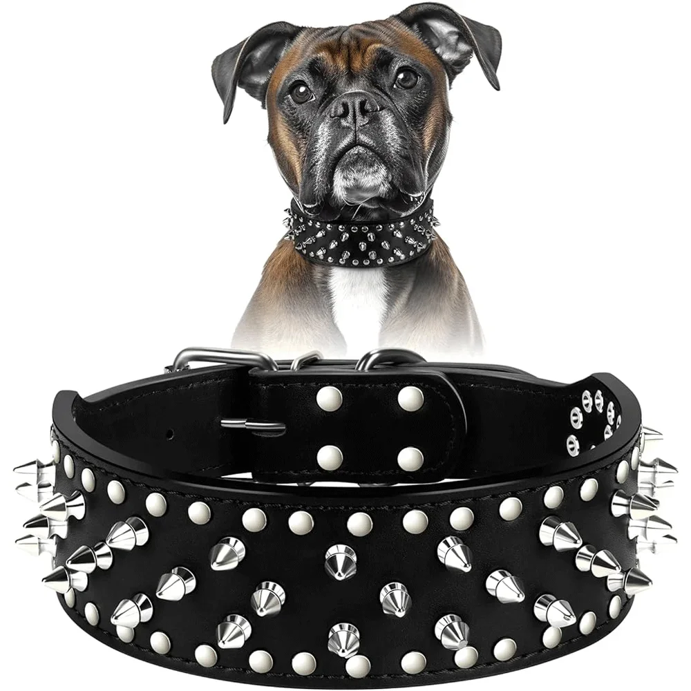 2inch Wide large dog Spiked Studded Leather Dog Collars 5*51-66cm For Medium Large Breeds Pitbull Mastiff Boxer Bully 3 colors