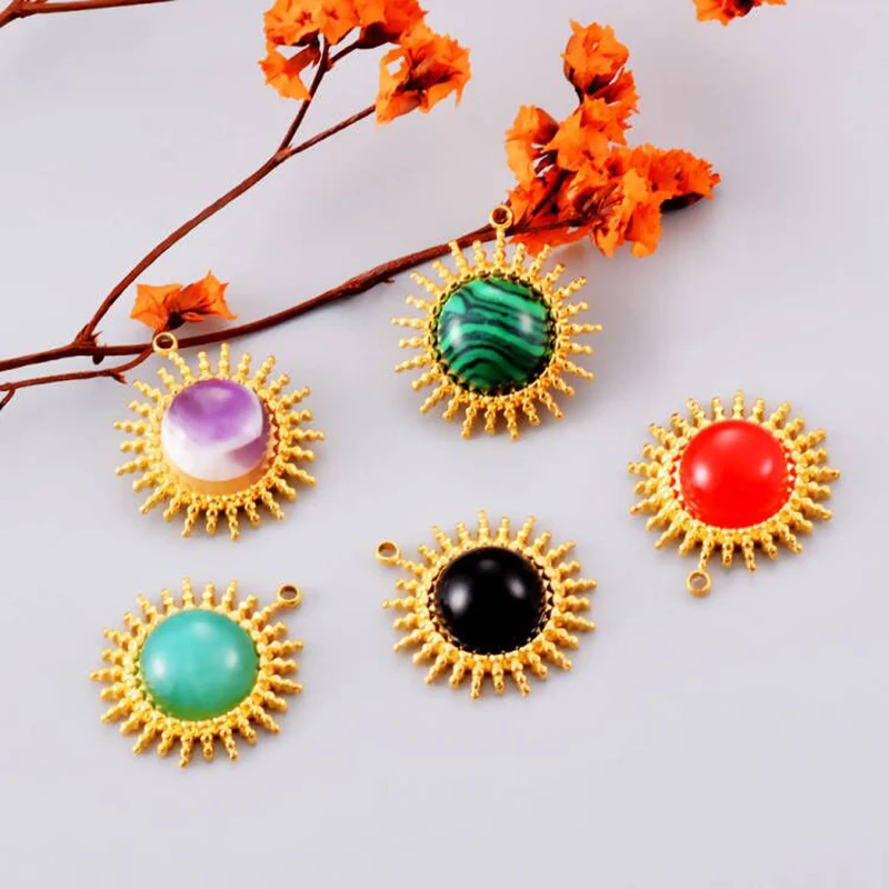3pcs Stainless Steel Natural Stone Bohemian Sun Flower Charms Pendant For DIY Earrings Necklace Jewelrry Findings Making