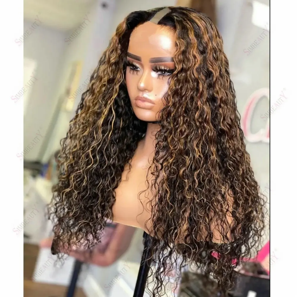 250Density Glueless Honigbraune Highlights 1x4 U-Part Echthaarperücken, verstellbare 1x4-Größe V-Part Perücken für schwarze Frauen, einfach zu tragen – Detail 1
