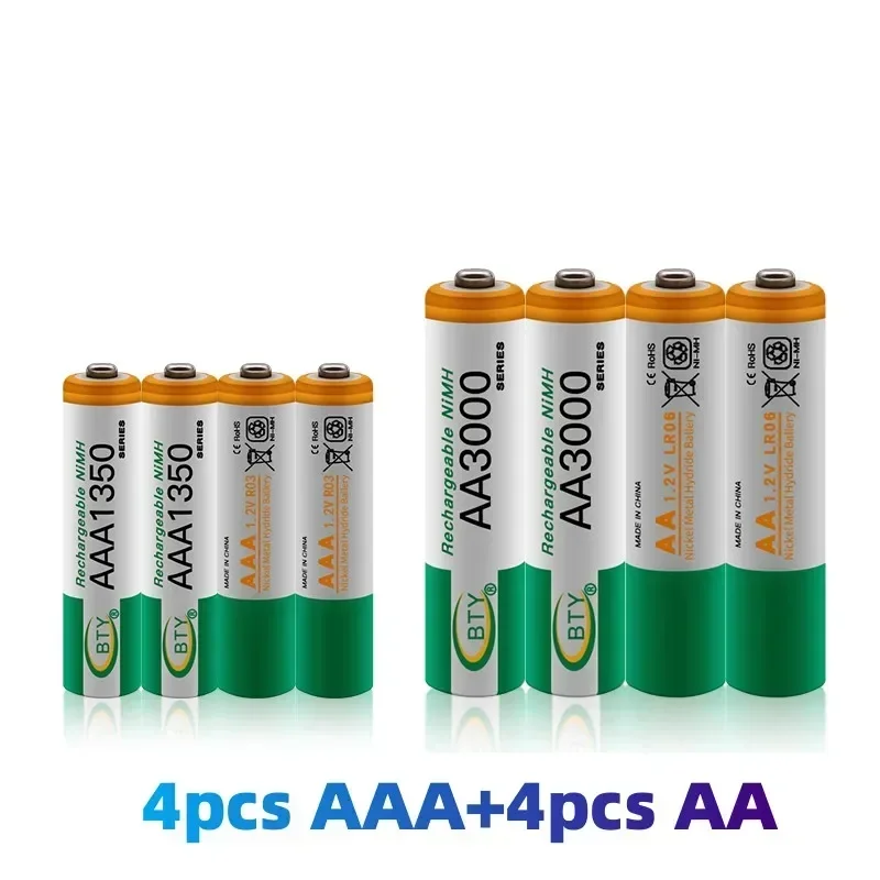 100% New 1.2 V AA 3000 MAH Ni MH akkus + AAA battery 1350 MAH rechargeable battery Ni MH 1.2 V AAA battery